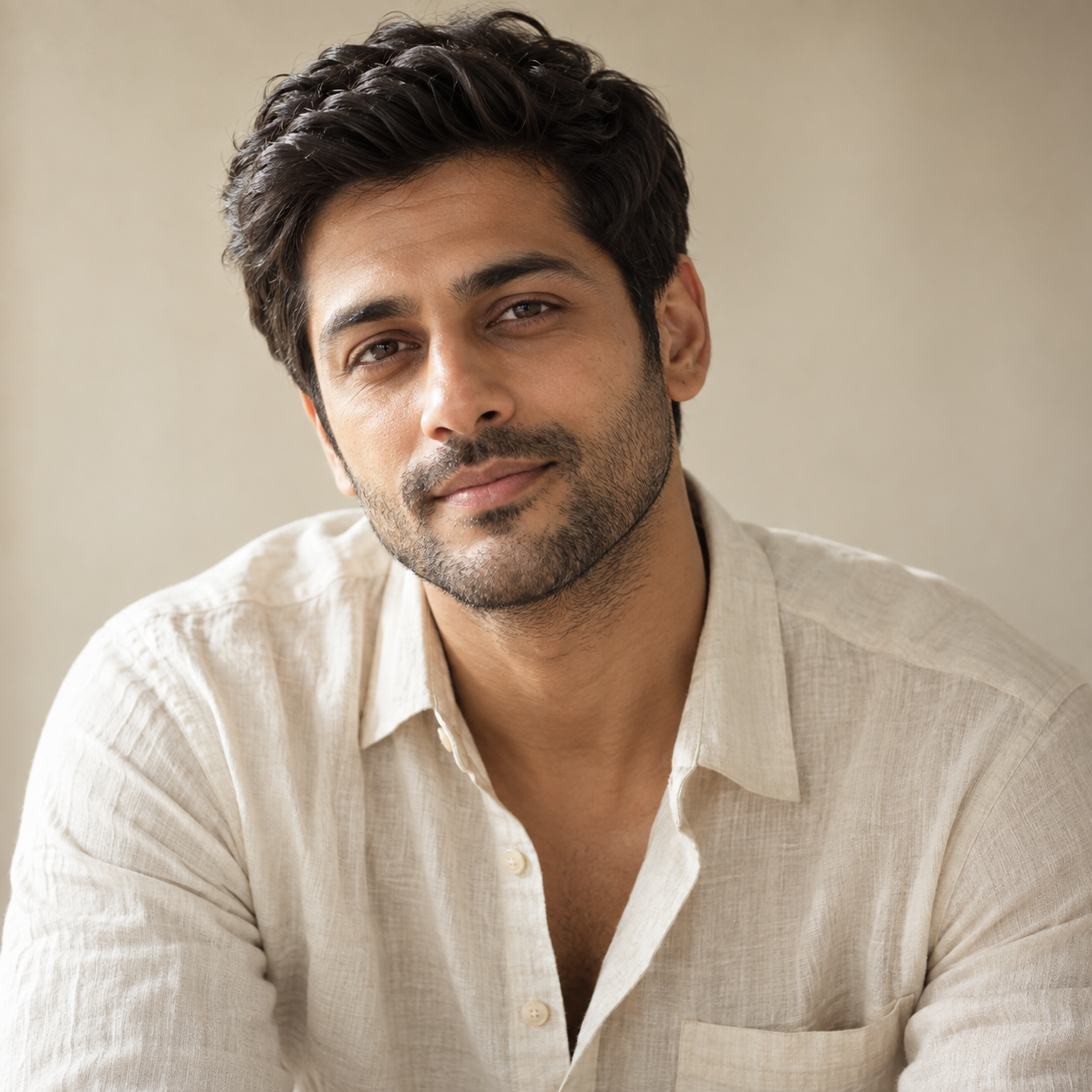 Light stubble and a neatly groomed everyday look